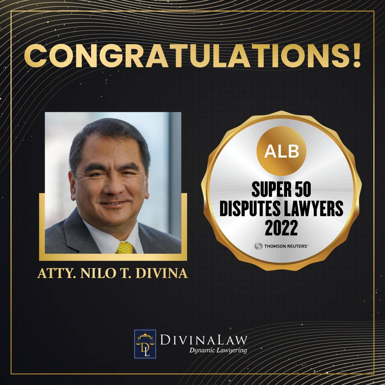 Atty. Divina is among the Asia Super 50 Disputes Lawyers DivinaLaw